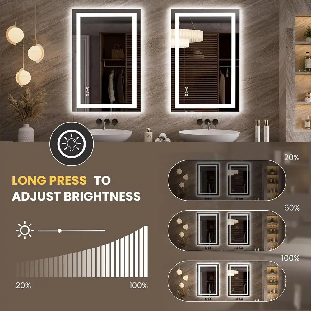 Espejo iluminado LED regulable, antiniebla, función de memoria, fácil instalación, reflejo claro para baño