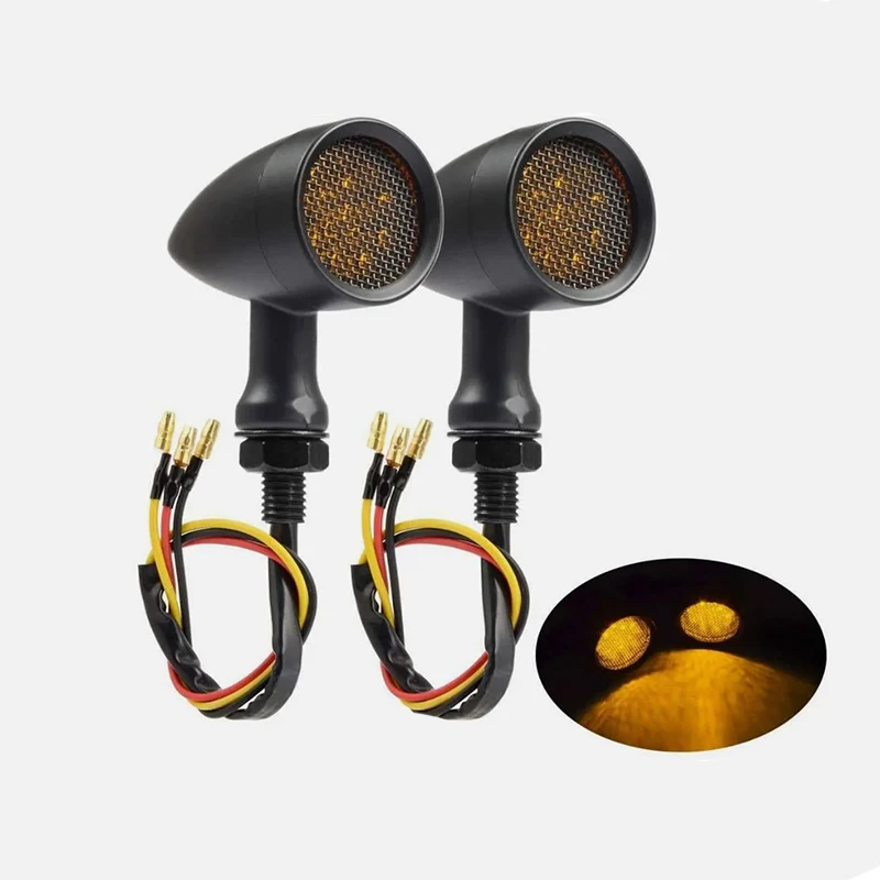 

2pcs Motorcycle LED Turn Signal Indicator Lights 12V 10mm Amber Brake Stop Blinker Lamps For Chopper Bobber Cafe Racer