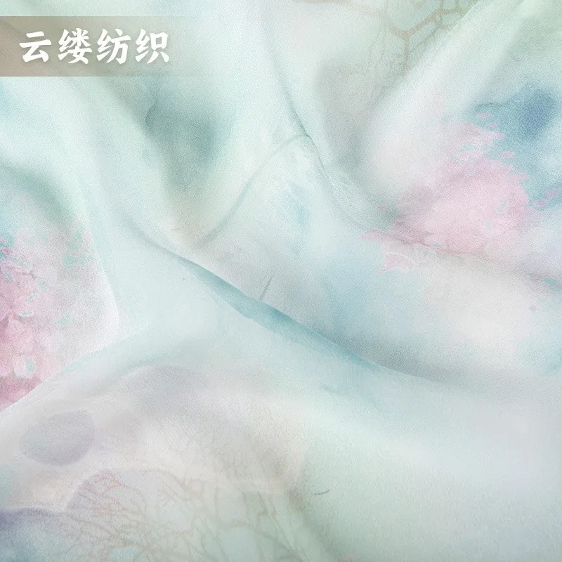 This is a women's dress with traditional Chinese style featuring soft and misty smooth unobtrusion-like plant print