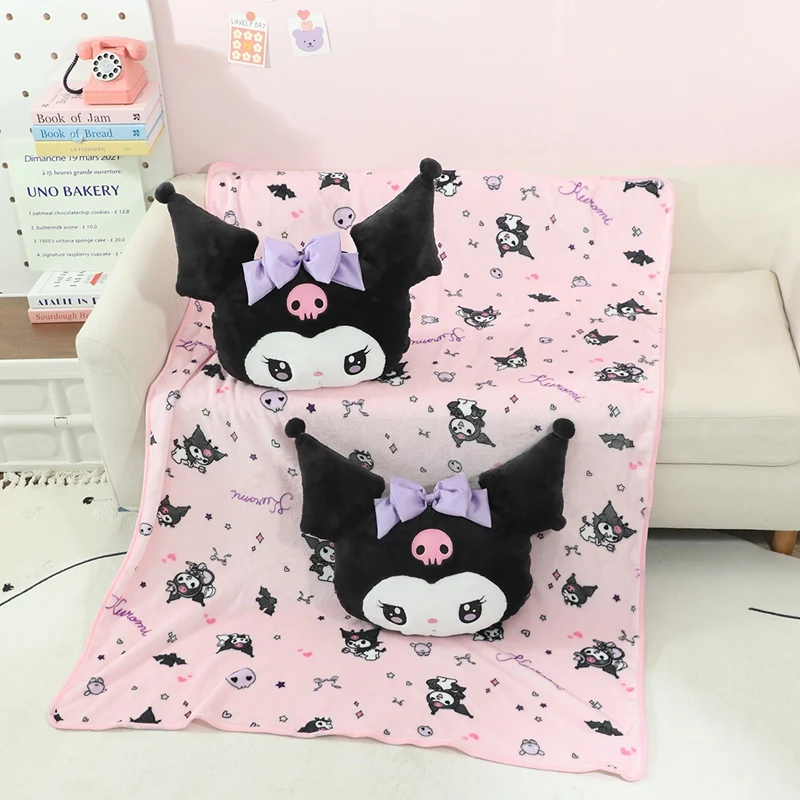 Cute Kuromi Warm Flannel Blanket Pillowcase Office Noon Break Cartoon Kawaii Home Sofa Decor Kids Birthday Xmas Gift