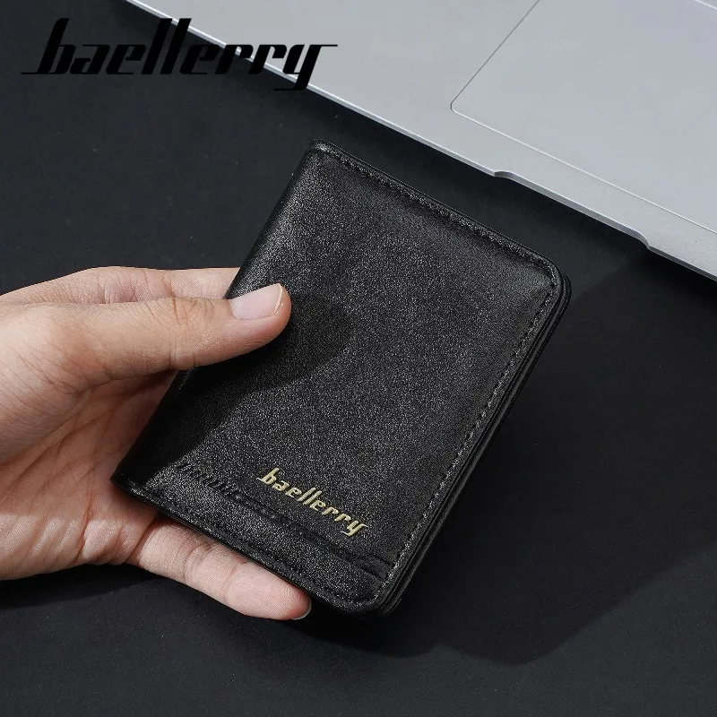 Baellerry Men's Short Wallets Pu Leather Wallets Vintage Simple Coin Purse Business Card Holder Large Capacity Hand Bag