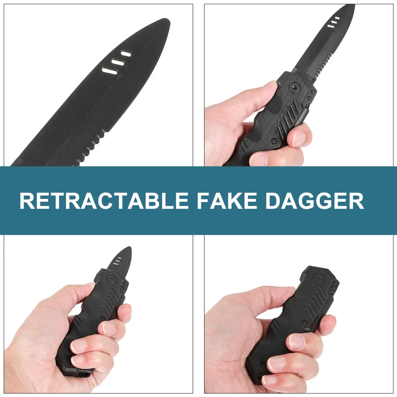 Hot Selling Halloween Party Toys Black Retractable Fake Knife Trick Dagger Knifes Retractable Blade Fun Joke Prank Props