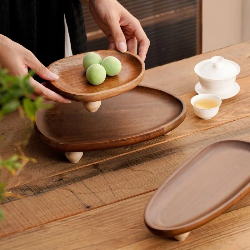 ​​​​​​​Handcrafted Chinese Style Wooden Tray Irregular Shaped Snack and Dessert Platter Fruit Serving Tray for Kitchen Storage