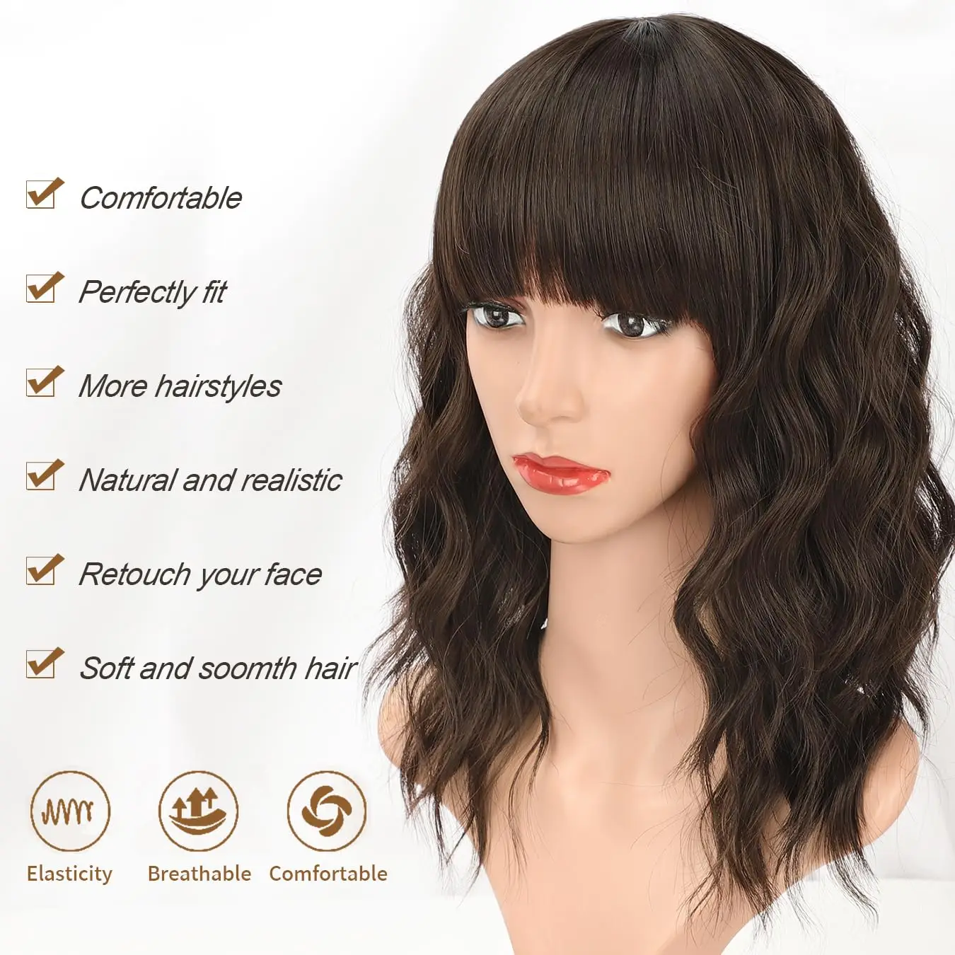 Curly Bob Wig with Bangs Synthetic Short Wavy Color Wigs for Women Bob Style Heat Resistant Bob Wigs