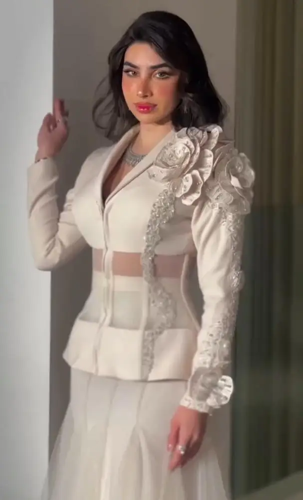 

Customized Exquisite Mermaid Women Prom Dresses Long Sleeve Beading Floor Length Party Dresses Lace Applique Evening Gowns