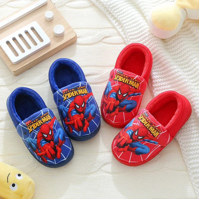Kinder Indoor Baumwolle Schuhe Gedruckt Muster Spider Man Jungen Baumwolle Hausschuhe Warme Weiche Sohle Kinder Jungen Cartoon Hause Tragen Hausschuhe