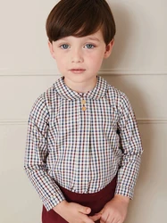 Conjunto de camisa xadrez vintage para bebês e calça vermelha vinho, roupa casual infantil, por cima e por baixo, roupa de exterior infantil, outono, 2022