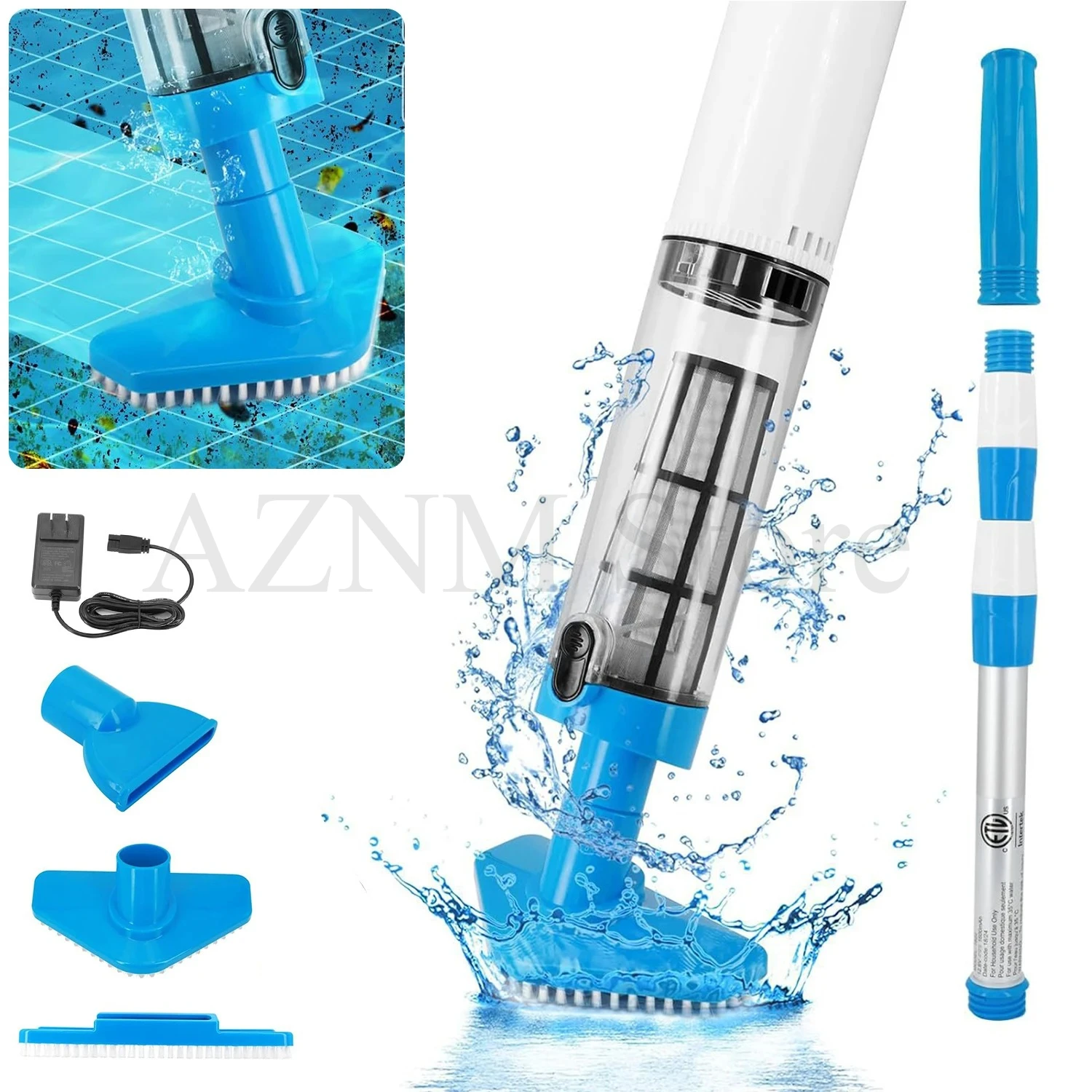 3-in-1 Kabelloser Handstaubsauger für Pools, Wiederaufladbarer Poolreiniger Geeignet für Whirlpools, Kleine Pools und Sandablagerungen