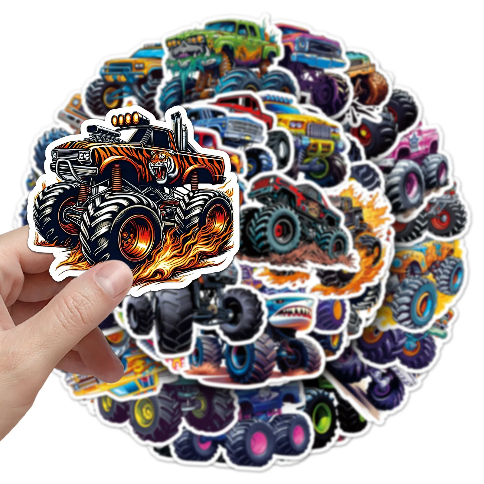50PCS Large Tire off Road Vehicle Cartoon Stickers Funny Animation Graffiti Decoration DIY Toys Laptop Guitar Car Bike Decals