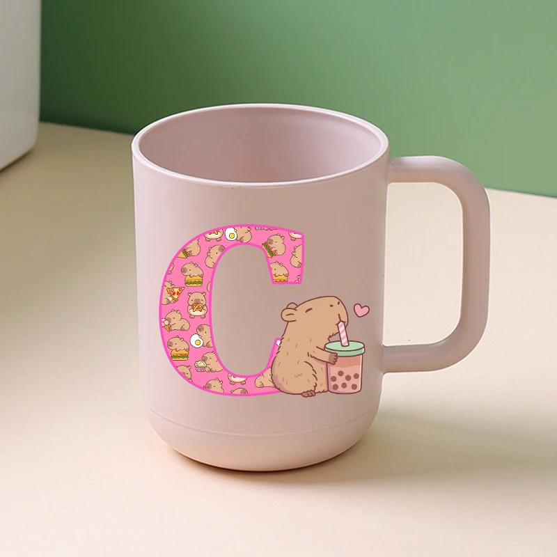 Capibara Toothbrush Cup Kids Anime Capybara Letter A-Z Bathroom Accessories Boys Girls Plastic Gargle Water Cups Children Gift