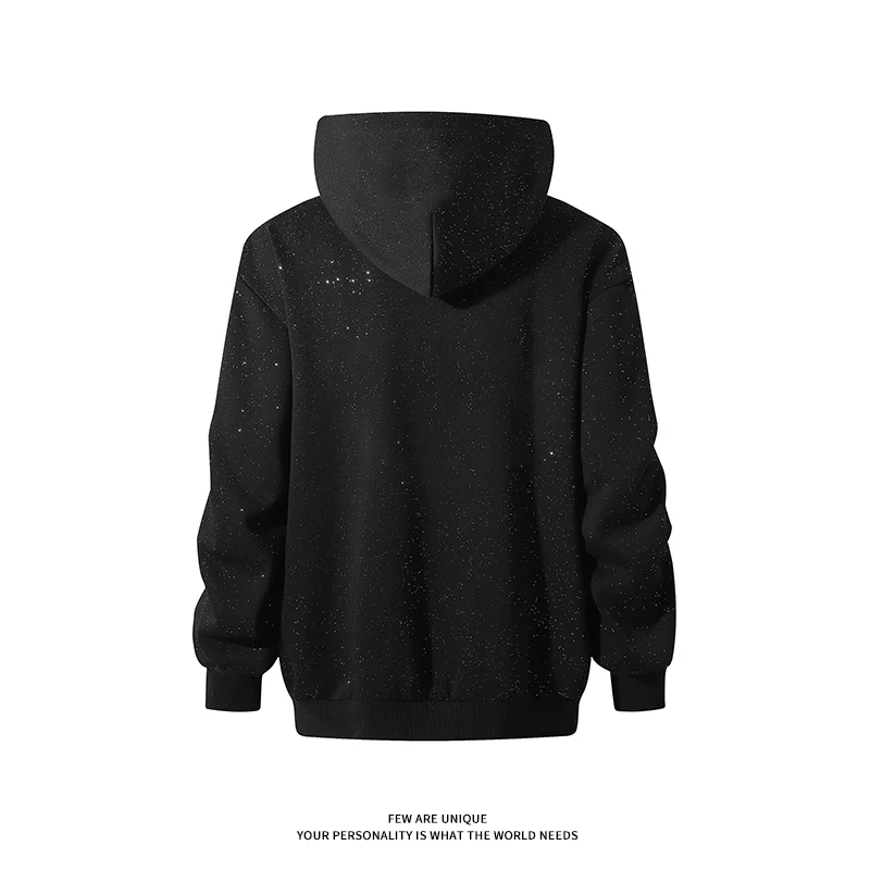 Sequin Design Hooded Sweatshirt Men's 2024 Spring Half Zip High Neck Sweatshirt Metal Button Pocket Man Hoodie