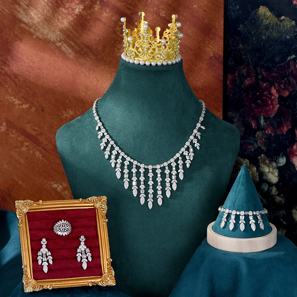 HIBRIDE Gorgeous Tassel Necklace Earrings Bracelet Women's Dress Light Luxury Decoration Jewelry Dubai Wedding Gift L-12
