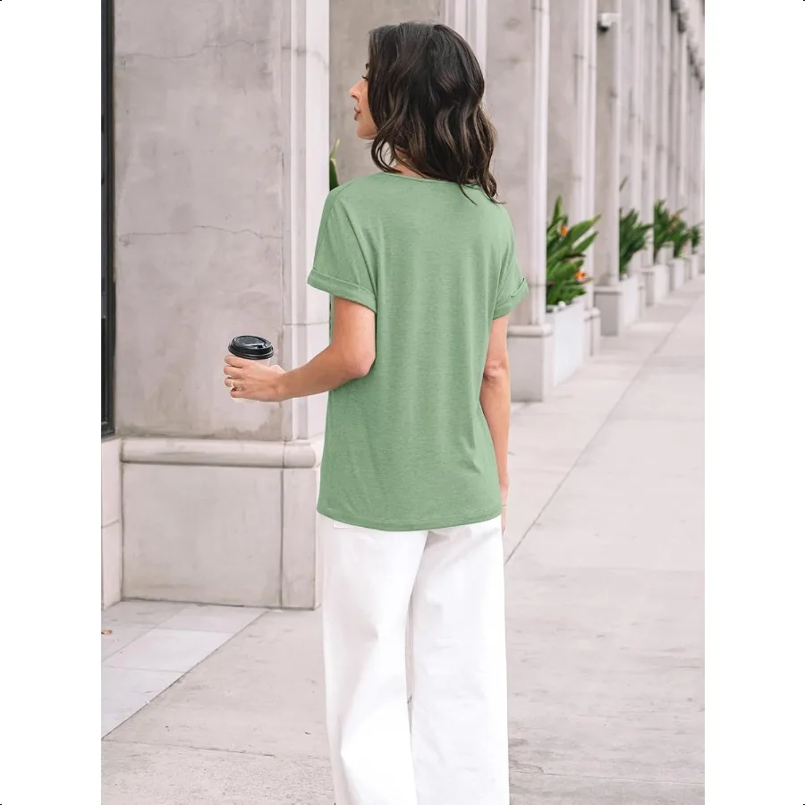 AUTOMET Tops para mujer Camiseta de manga corta Verano Cuello en V Top casual 2025 Primavera Lindo Trajes básicos de moda Moda