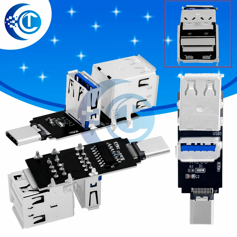 DIY USB Hub Expansion Board - 3-Port USB-A & Type-C Interface Converter for Electronics Projects