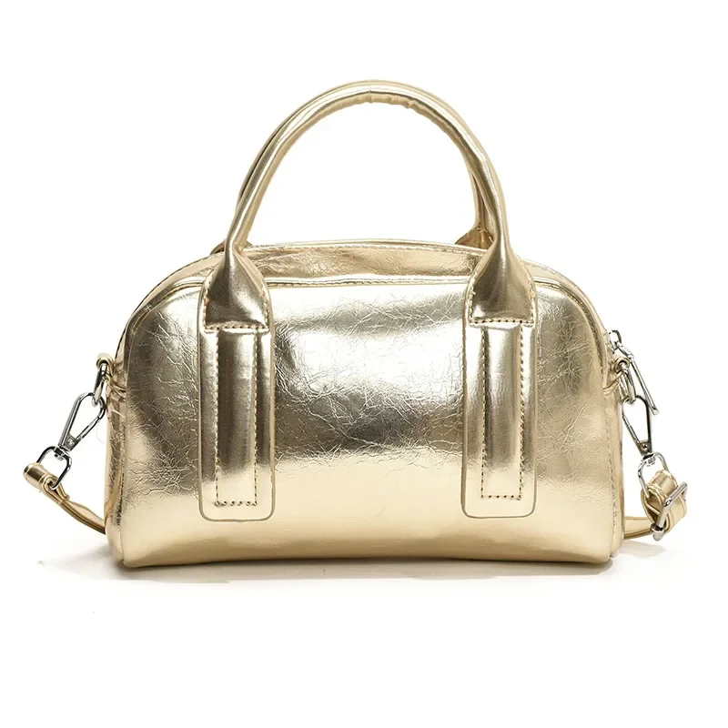 LEFTSIDE 2024 Solid Color Small Tote Bag Women Korean Fashion Handbags and Purses Shoulder Bag Lady Silver Crossbody Bag