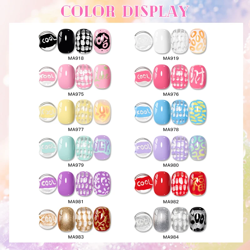 MEET ACROSS 12 Cores Poking Nail Gel 7ml Poke Gel Esmalte e Base Transparente Especial Gel Pintura 3D Verniz em Gel para Nail Art