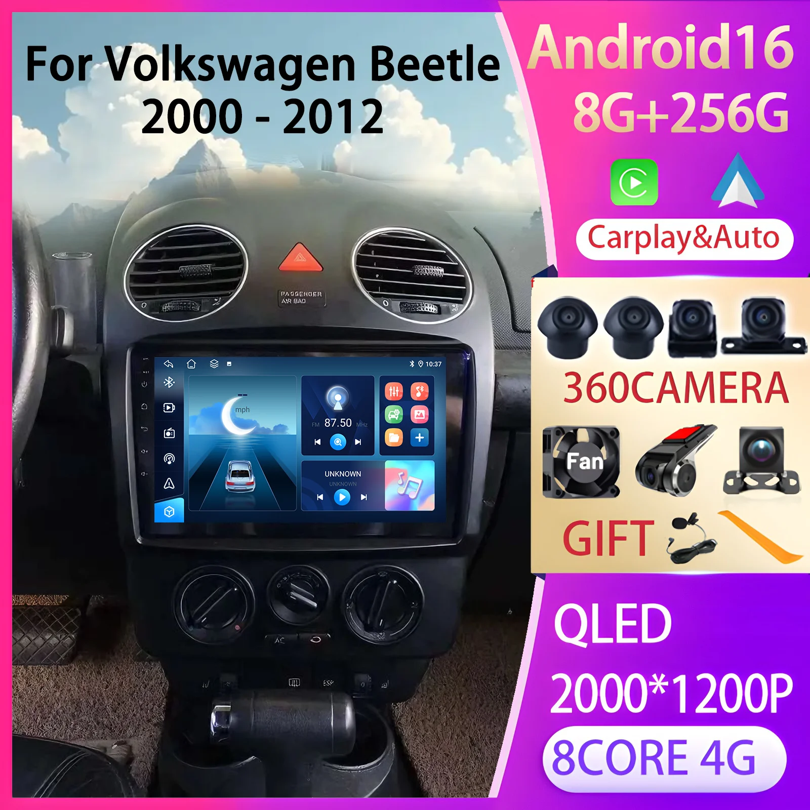 

2Din Android 16 Car Radio For Volkswagen Beetle A4 2002-2011 Stereo GPS Navi DSP Multimedia Player Carplay Auto Head Unit 9 Inch