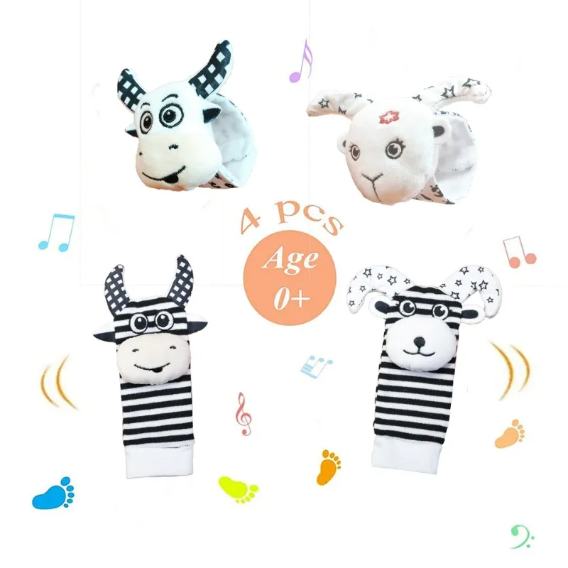 

Baby Socks Cartoon Animal Cow Sheep Cute Soothing Bell Socks Wrist Bell Set Soft Sensory Plush Toy Baby Rattle Baby Clothes