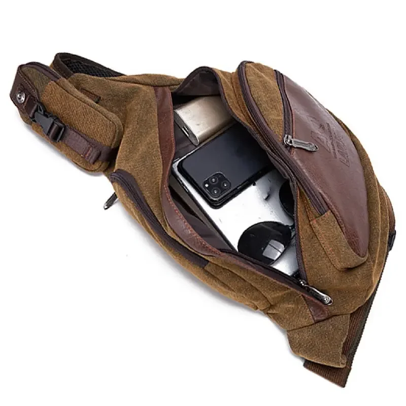 Bandolera de lona de alta calidad para hombre, bolso de pecho cruzado para ordenador portátil, mochila para subir a la espalda, bolso de un solo