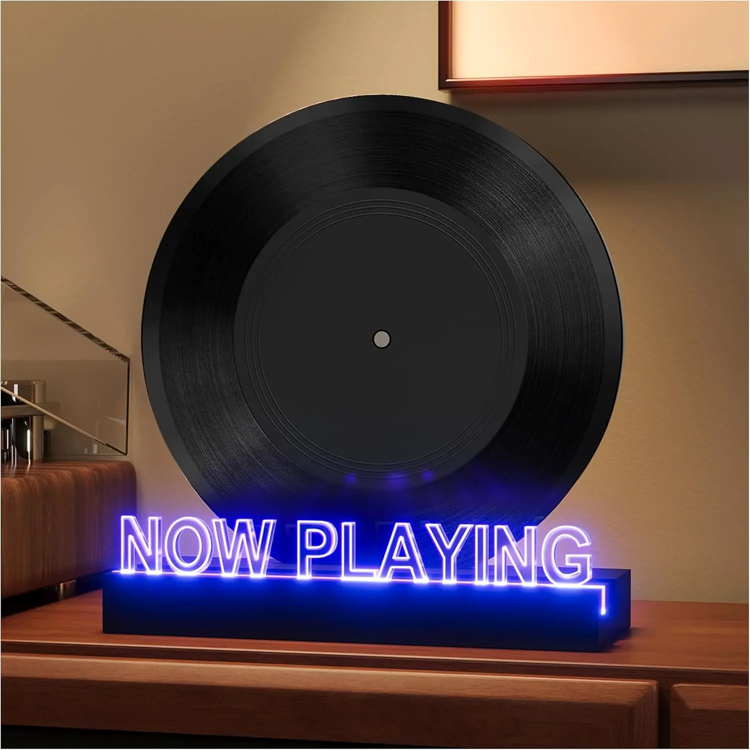 

Now Playing Vinyl Record Stand with 7-Color Lights, Stylish Display for LP Lovers