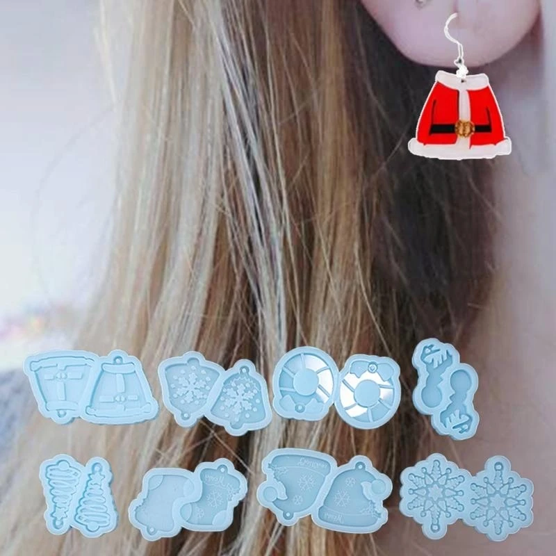 

8Pcs Christmas Themed Silicone Resin Epoxy Jewelry Casting Mold for DIY Earrings Craft