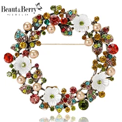 Beaut&Berry Christmas Enamel White Plum Wreath Brooches for Women Unisex Flower Pins Casual Party Accessories Gifts Friends