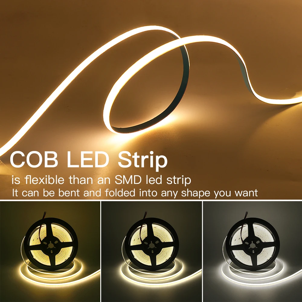 4mm Super Slim COB LED Strip Light 480 LEDs/m High Density Flexible Tape Ribbon Warm Cool White RA90 FOB Led Lights DC5V 12V 24V