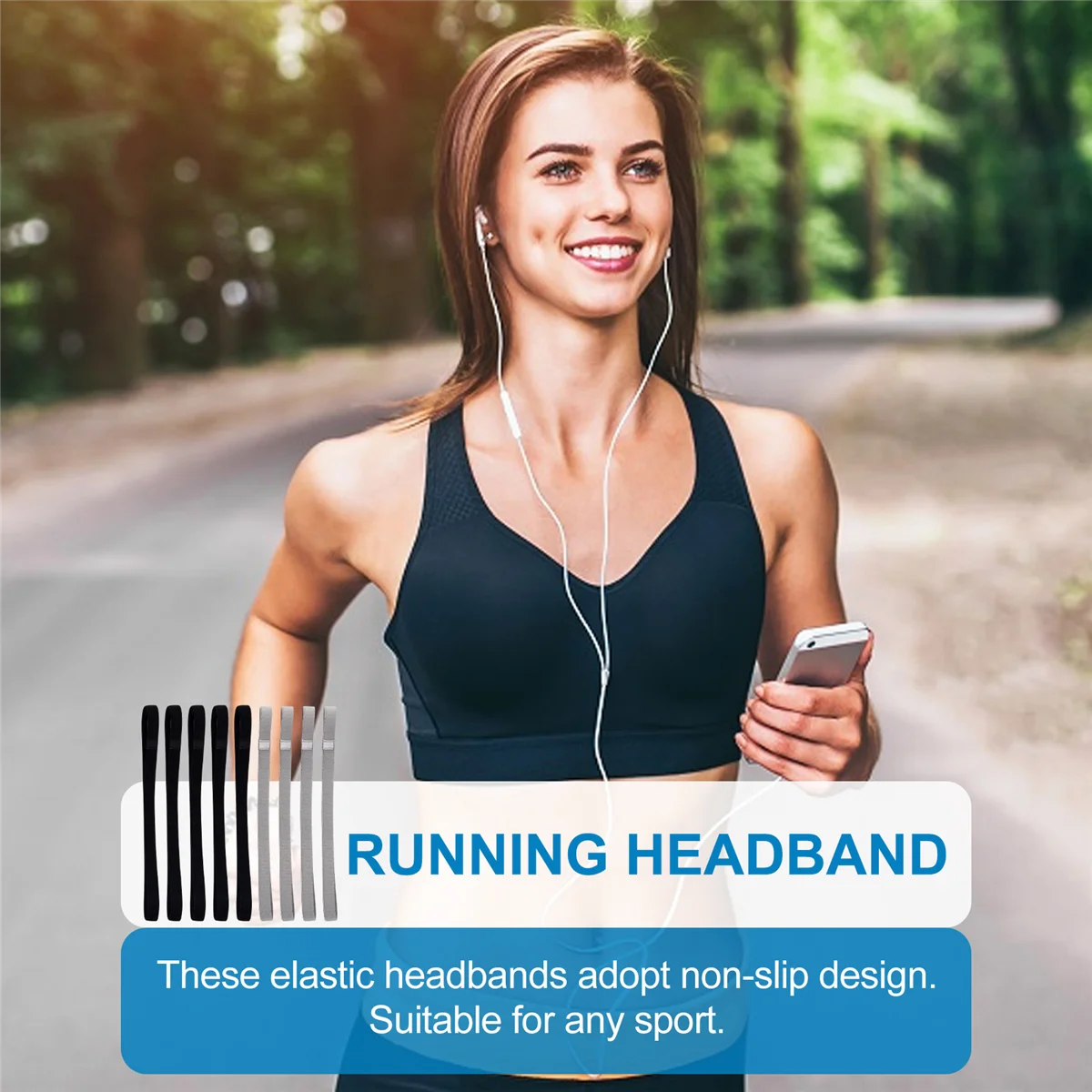 SLQZT 9 Pcs Thick Non-Slip Elastic Sport Headbands Hair Headbands,Exercise Hair and Sweatbands for Women and Men(Black, Grey)