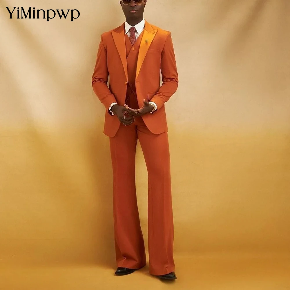 

YiMinpwp Orange Men's Suit 2 Pieces Satin Business Casual Travel Outfits Loose Costume Homme Clothing Groomsmen Suit XS-5XL