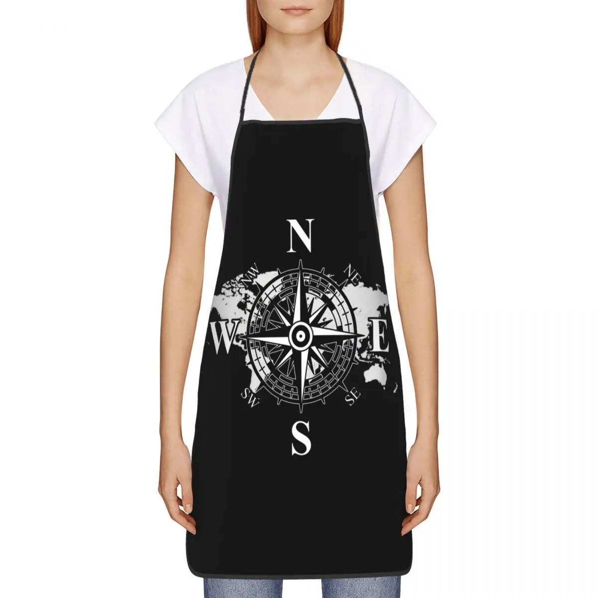 Compass With World Map Funny Apron Cardinal Points Of Earth Unisex Kitchen Chef Bib Tablier Cuisine Cooking Baking Gardening