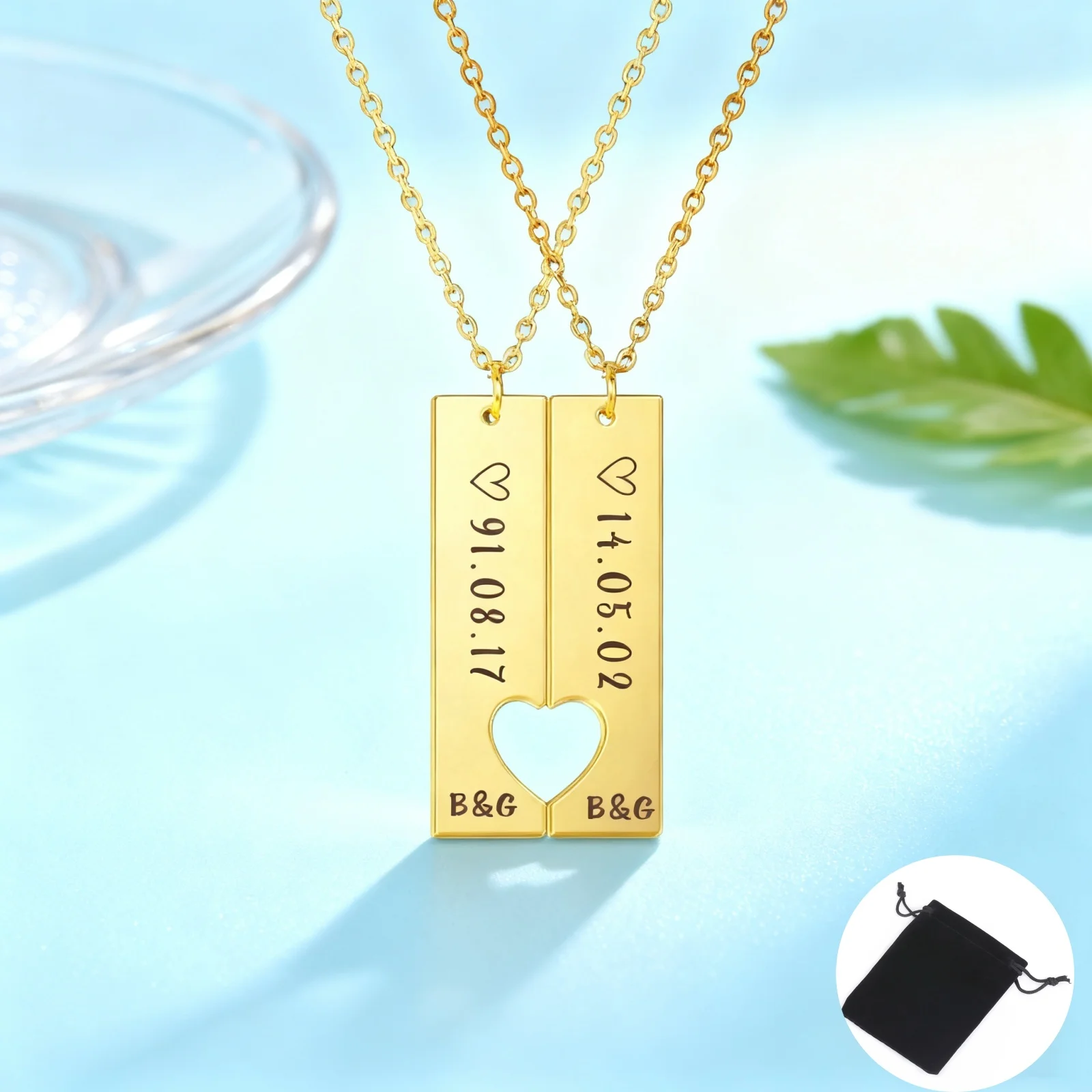 Personalisierte Name Datum Spleißen Liebe Quadrat Halskette Edelstahl Personalisierte Paar Datum Liebe Herz Halskette Schmuck