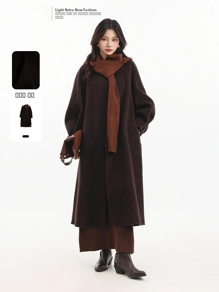

Double-Sided Woolen Coat Long Hooded Women's Coat Winter New Arrival Memory's Starting Point Straight Cut Simple Sle