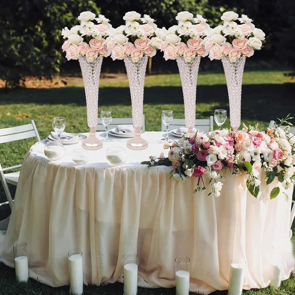 

4 шт., хрустальные вазы для цветов, элегантные кристаллы, подставка для цветов на трубе для свадебной церемонии, вечерние украшения дома