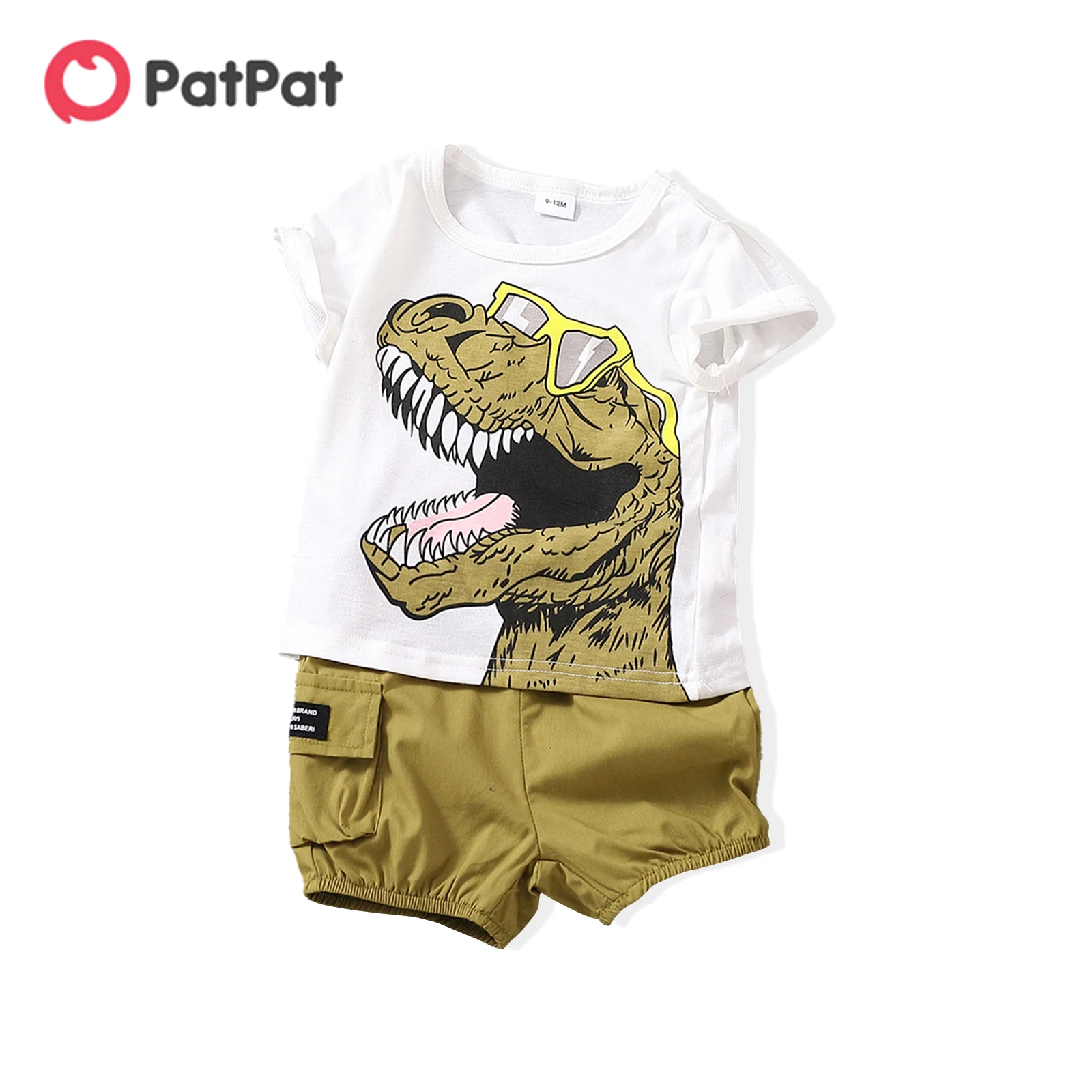 

PatPat 2pcs Baby Boy Glasses Dinosaur Print Short-sleeve Tee and Cargo Shorts Set