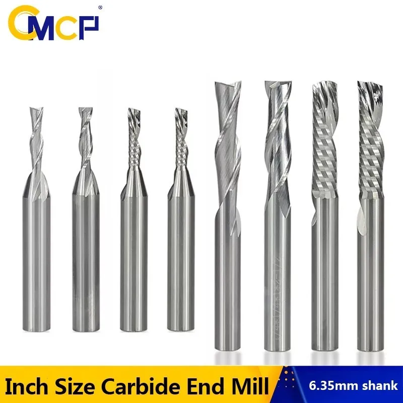 

CMCP Spiral End Mill 1/4'' Shank Left/Right Hand CNC Router Bit Engraving Bit Carbide Milling Cutter for Metal Aluminum Cutting