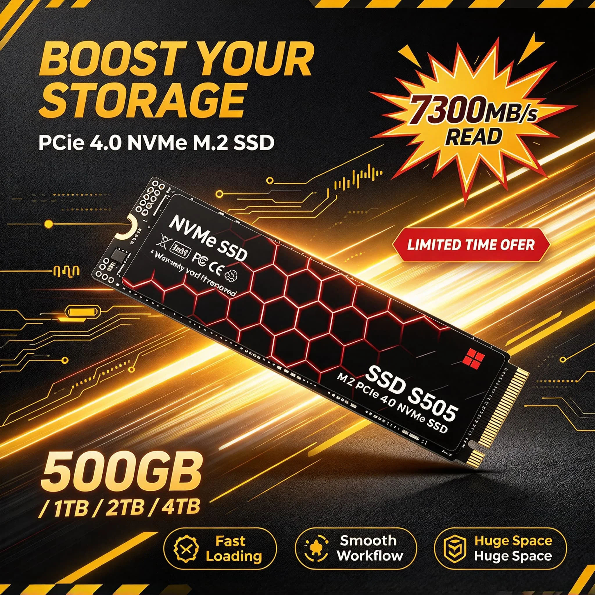 S505 M.2 NVMe PCIe 4.0 SSD New 500GB 1TB 2TB 4TB Internal Solid State Disk Laptop Desktop PC Max Pro Ultra Daily Data Backup