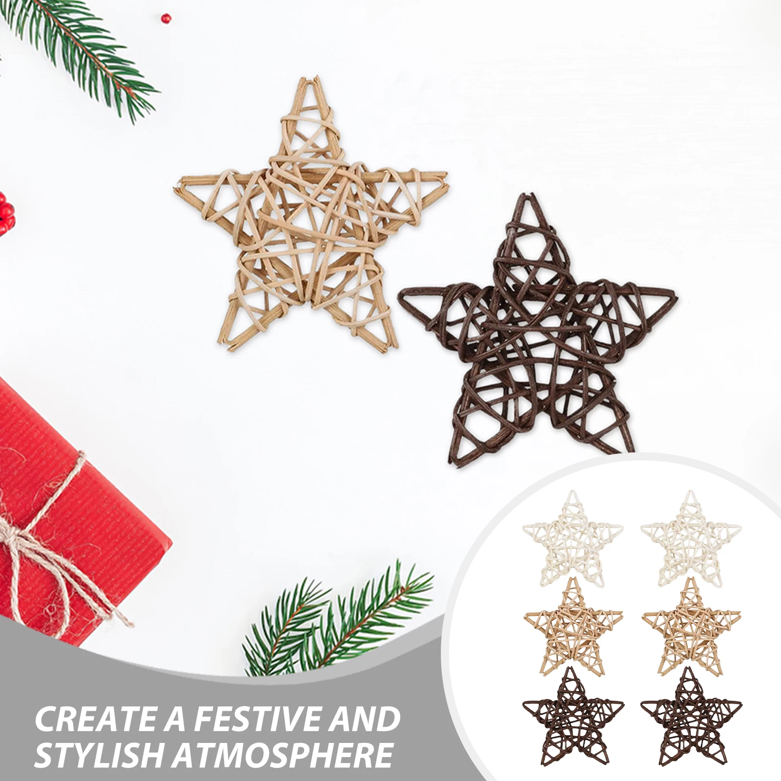 6 قطعة كرات نجوم الروطان 12 سنتيمتر ريفي ستار على شكل الحلي الزخرفية شجرة عيد الميلاد زهرية الحشو عطلة ديكور الحفلات #6