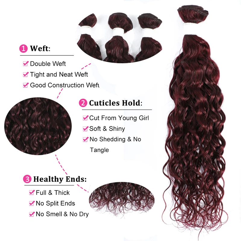 Water Wave Menselijk Haar Bundels 99J Donker Bordeaux Menselijk Haar Weave Bundels 8-26 Inch Braziliaanse Remy Haar Bundel Aanbiedingen 1/3/4 STUKS