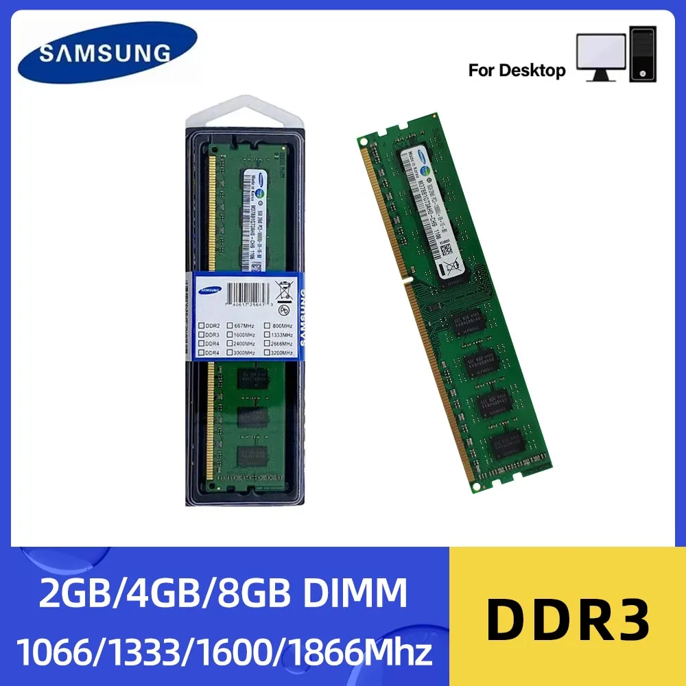 1/2PCS Samsung Desktop RAM DDR3L DDR3 2GB 4GB 8GB 1600MHz 1066MHz 1333MHz 1866MHz DIMM RAM PC3-12800 1.35V 1.5V 240Pin para PC