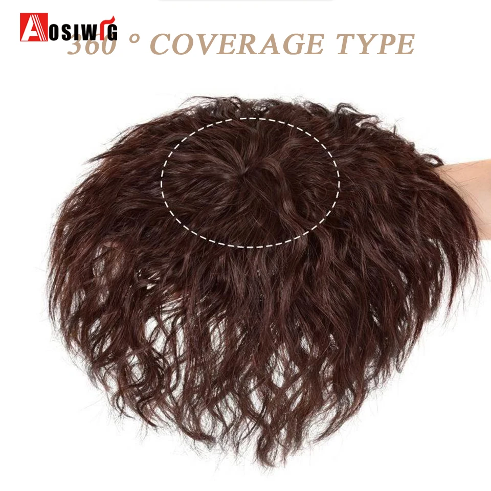 AOSI Synthetic Short Corn Wave Hair Topper With Bangs Invisible 3D Hair Toupee For Women Water Wave Clip In Hair Extensions