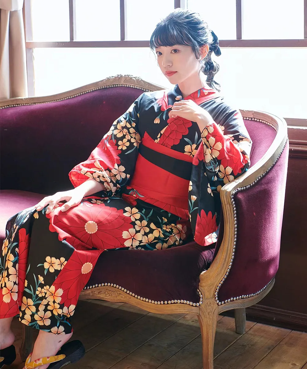

Japanese kimono yukata women's traditional formal wear style pure cotton fabric travel Japanese retro shooting suit COS