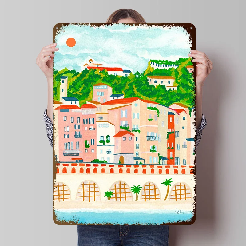Menton France Riviera Print Metal Poster Custom Wall Art Retro Vintage Tinplate Signs for Man Cave Bathroom Decor House Home