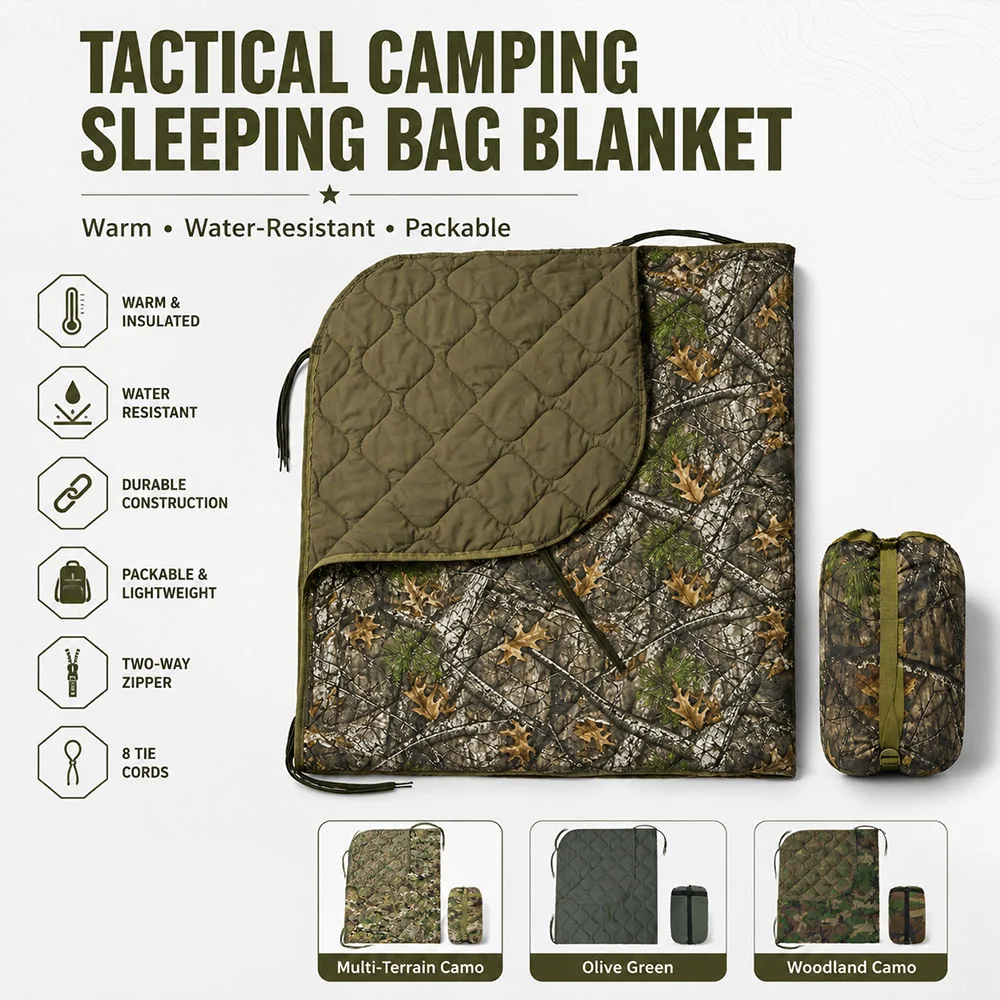 

Tactical Camouflage Sleeping Bag Lightweight Waterproof Thermal Camping Blanket Packable Zippered Mat for Hiking Travel Hunting