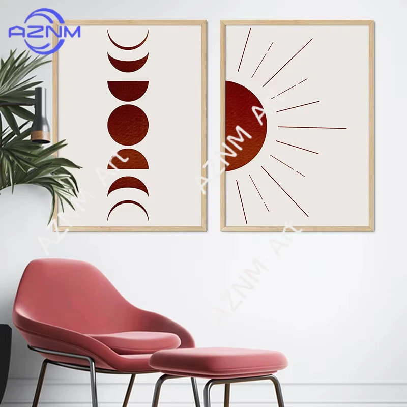 

1/2 шт. Абстрактные картины с изображением Солнца и Луны, постеры в стиле бохо для стен, роскошные холщовые картины в скандинавском стиле для гостиной
