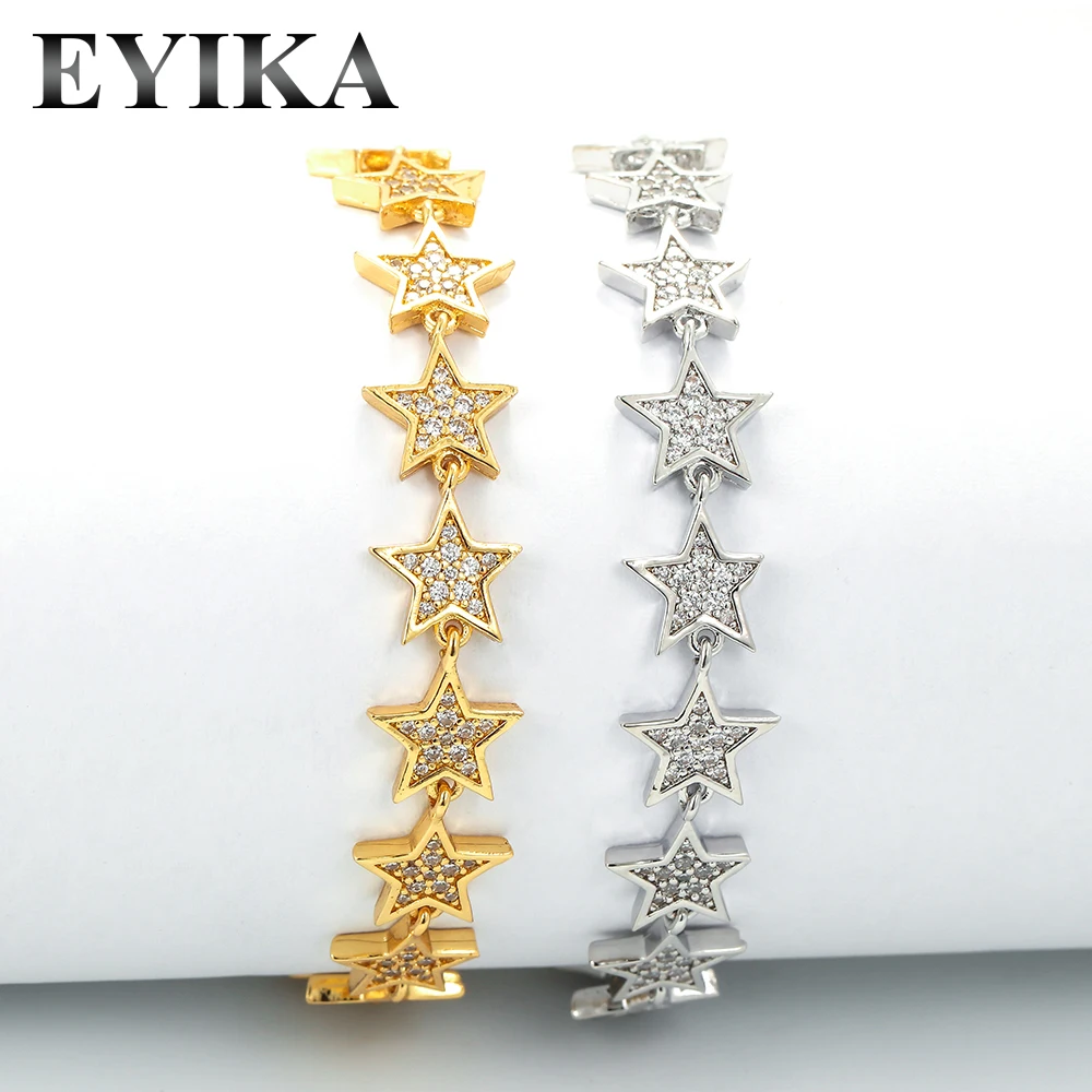 EYIKA Fashion Exquisite Star Link Chain Bracelet Party Girls Cubic Zirconia Adjustable Charm Bracelet Gold Plated Women Jewelry