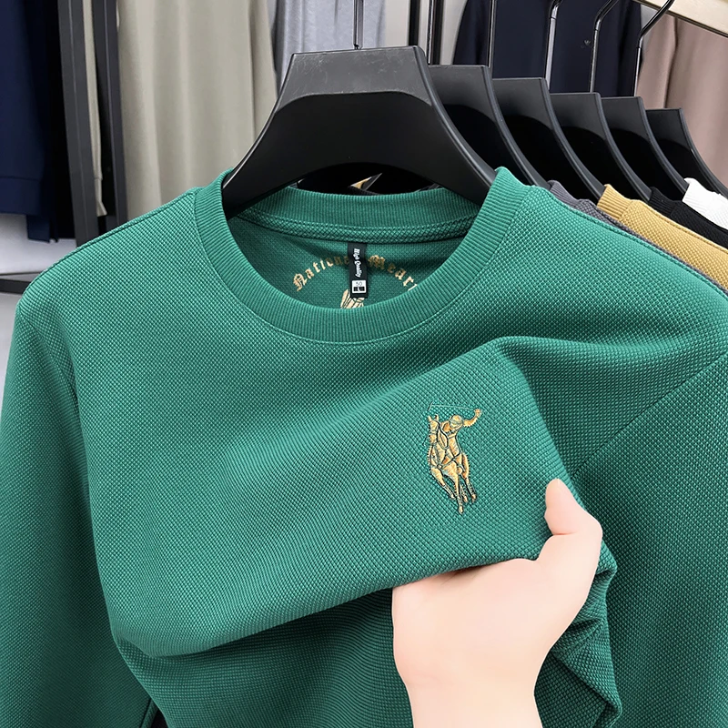 Spring and Autumn Men's Long Sleeved T-shirt Brand Trendy Embroidery High End T-shirt Round Neck Sports Hoodie Undercover
