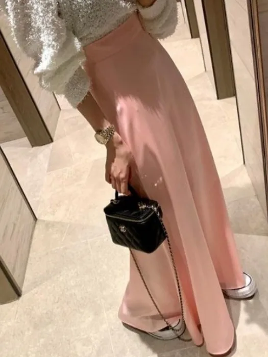 High Waist A-Line Midi Skirt  Color with  Elegant Zipper Design Polyester Fiber City Commute Daily Campus Office