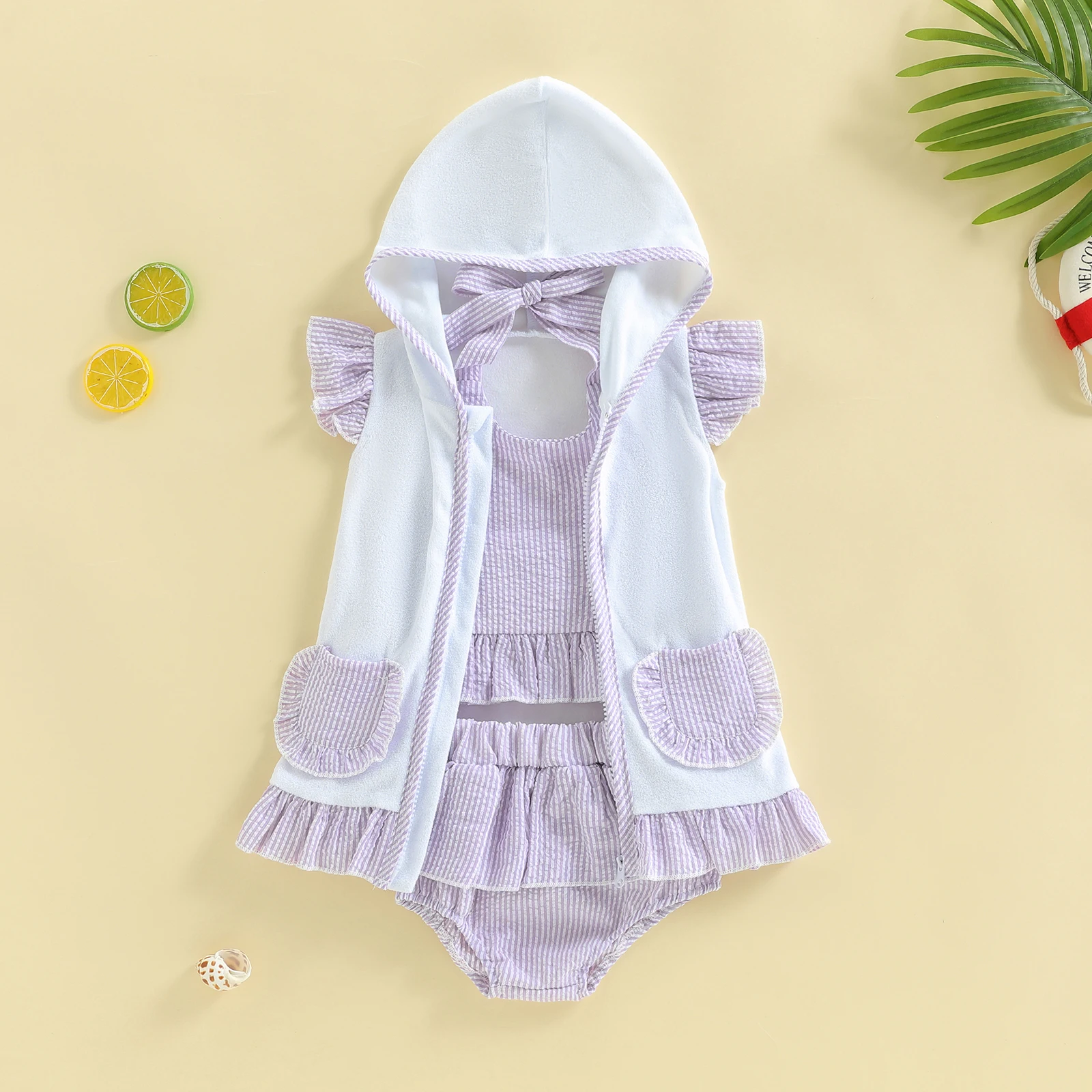 Lovely Toddler Baby Girls Three Piece Swimsuit Sleeveless Halter Top Bikini Bottom Cover-up Set Bathing Suits