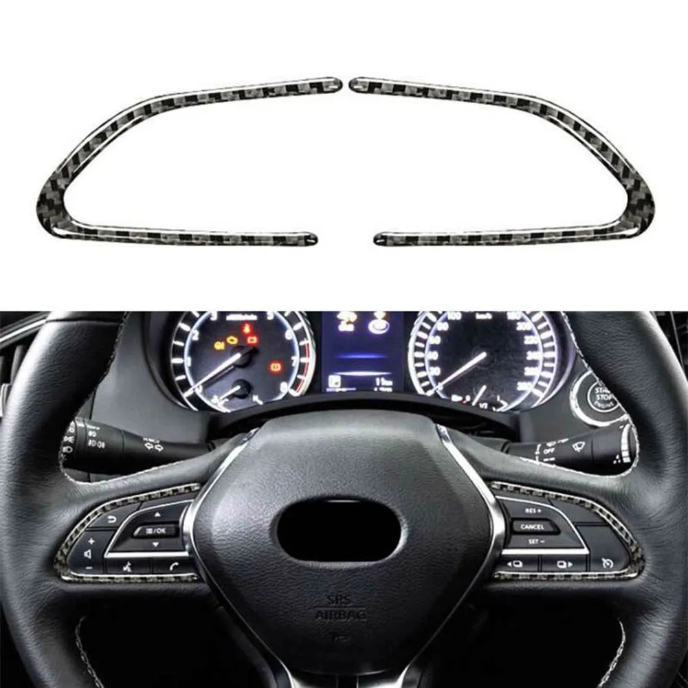 2pcs Cover Trim Beautiful Vinyl 2014-2021 Black Cowl Decorate Fit Left Real Carbon Fiber Steering Wheel Button