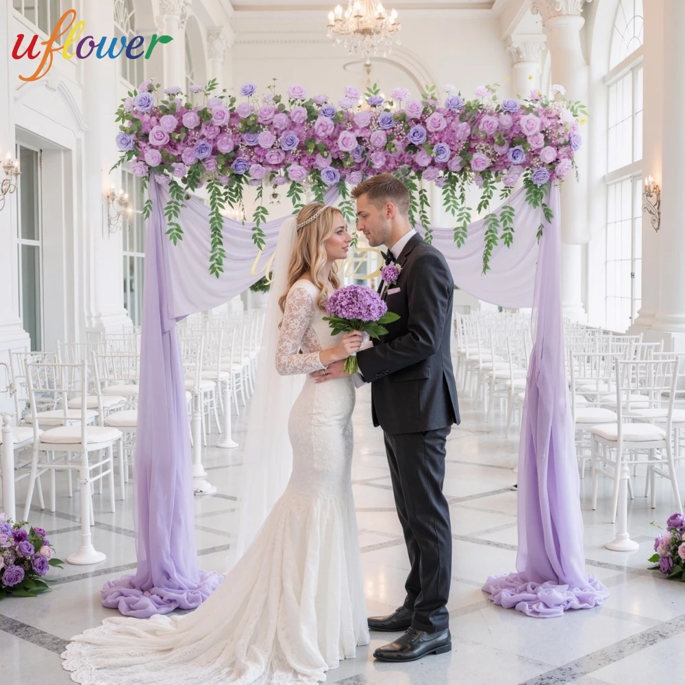 

Цветочная композиция Uflower: фиолетовая гипсофила, розы, листья ивы для декора свадебных арок, мероприятий и центральных украшений столов